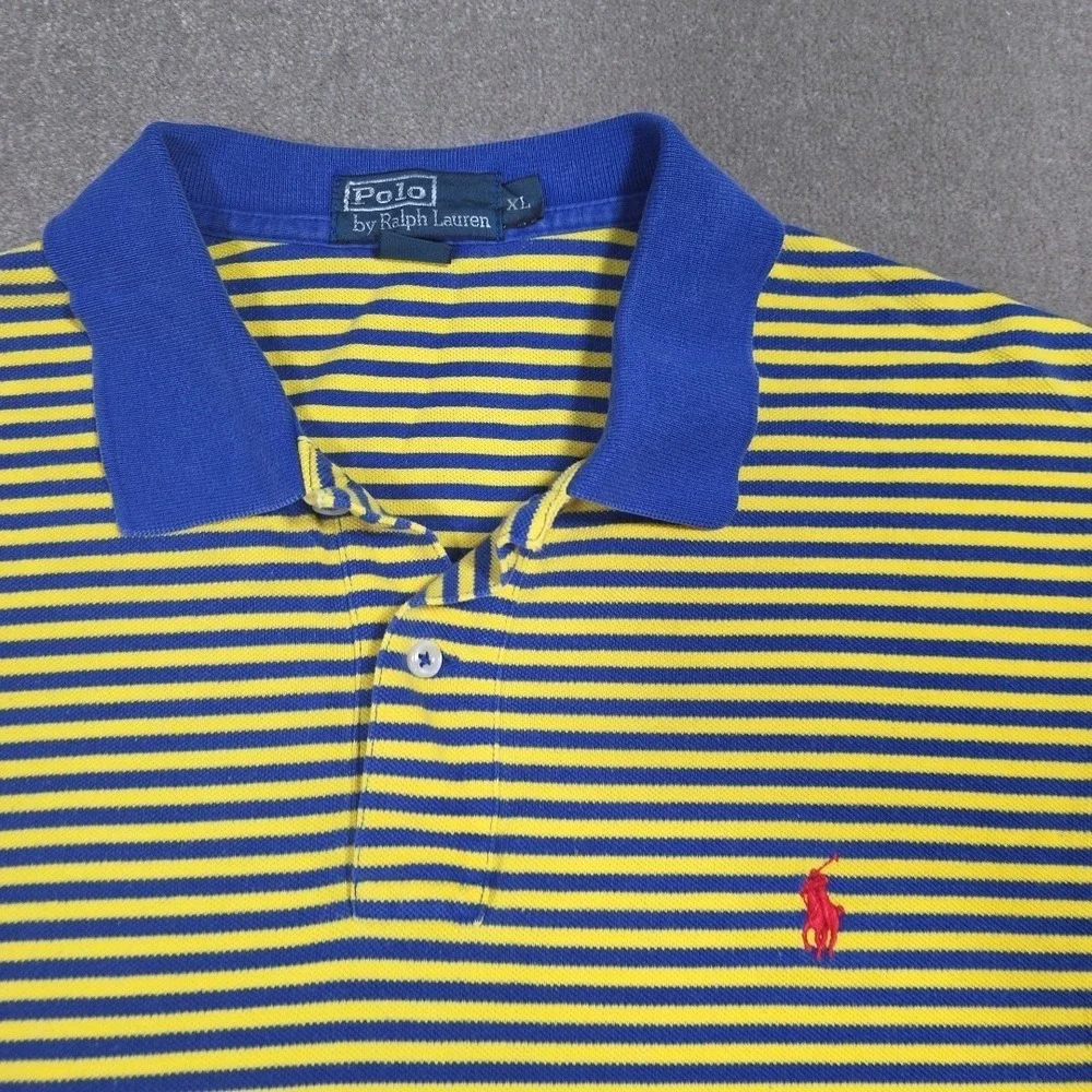 Vintage‎ Blue Tag Polo Ralph Lauren Shirt Mens 2xl Yellow Striped Red Logo